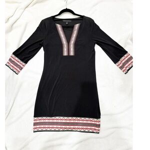 WHBM Dress Womens Size Small Black Pink Geometric Aztec Shift Dress Embroidered